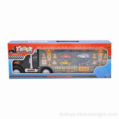 Plastic DIY Building Block Toy Container Truck with 6 Die-cast Cars